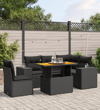 6-tlg. Garten-Sofagarnitur mit Kissen Schwarz Poly Rattan