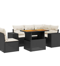 6-tlg. Garten-Sofagarnitur mit Kissen Schwarz Poly Rattan