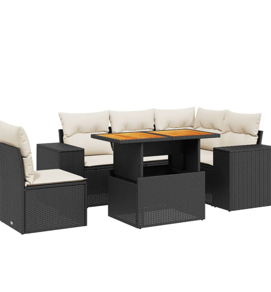 6-tlg. Garten-Sofagarnitur mit Kissen Schwarz Poly Rattan