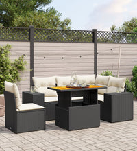 6-tlg. Garten-Sofagarnitur mit Kissen Schwarz Poly Rattan