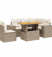 6-tlg. Garten-Sofagarnitur mit Kissen Beige Poly Rattan