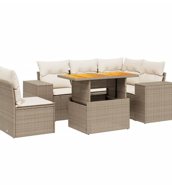 6-tlg. Garten-Sofagarnitur mit Kissen Beige Poly Rattan