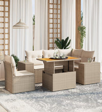 6-tlg. Garten-Sofagarnitur mit Kissen Beige Poly Rattan