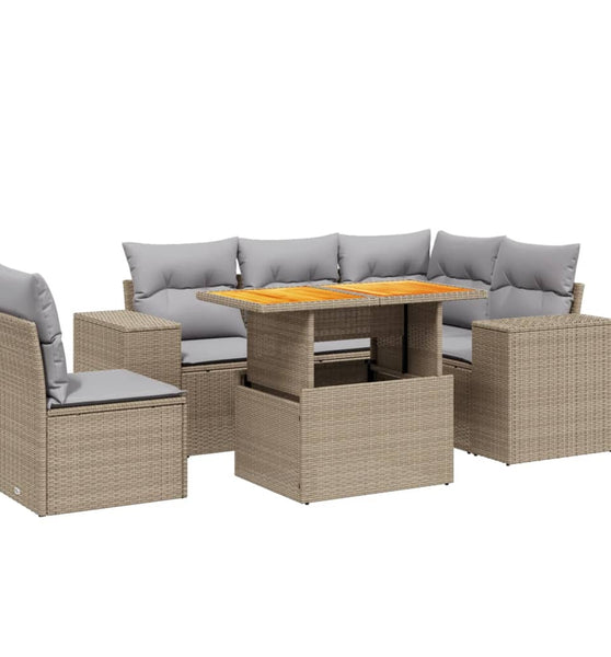 6-tlg. Garten-Sofagarnitur mit Kissen Beige Poly Rattan