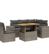 6-tlg. Garten-Sofagarnitur mit Kissen Grau Poly Rattan
