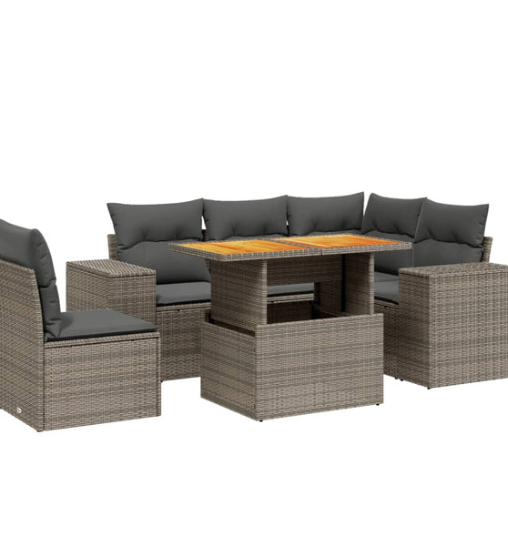 6-tlg. Garten-Sofagarnitur mit Kissen Grau Poly Rattan