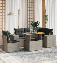 6-tlg. Garten-Sofagarnitur mit Kissen Grau Poly Rattan