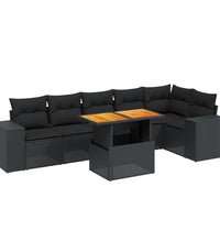 7-tlg. Garten-Sofagarnitur mit Kissen Schwarz Poly Rattan