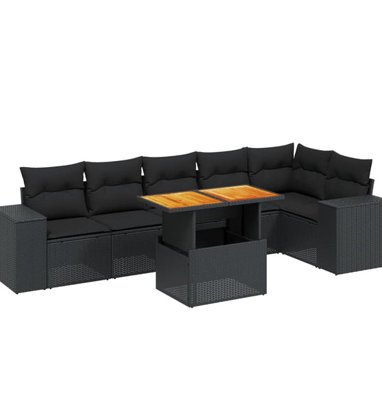 7-tlg. Garten-Sofagarnitur mit Kissen Schwarz Poly Rattan