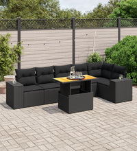 7-tlg. Garten-Sofagarnitur mit Kissen Schwarz Poly Rattan