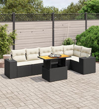 7-tlg. Garten-Sofagarnitur mit Kissen Schwarz Poly Rattan