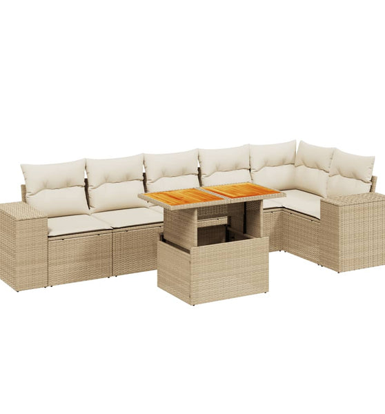 7-tlg. Garten-Sofagarnitur mit Kissen Beige Poly Rattan