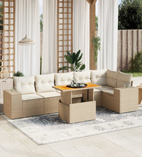 7-tlg. Garten-Sofagarnitur mit Kissen Beige Poly Rattan