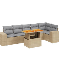 7-tlg. Garten-Sofagarnitur mit Kissen Beige Poly Rattan