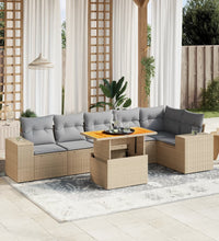 7-tlg. Garten-Sofagarnitur mit Kissen Beige Poly Rattan
