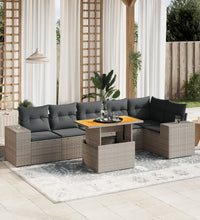7-tlg. Garten-Sofagarnitur mit Kissen Grau Poly Rattan