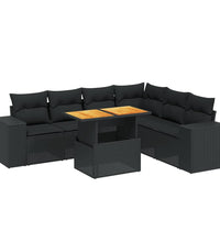 7-tlg. Garten-Sofagarnitur mit Kissen Schwarz Poly Rattan