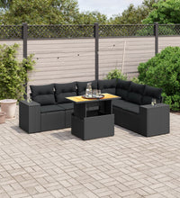 7-tlg. Garten-Sofagarnitur mit Kissen Schwarz Poly Rattan