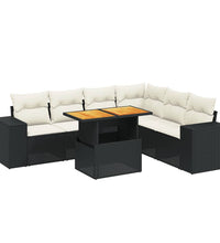 7-tlg. Garten-Sofagarnitur mit Kissen Schwarz Poly Rattan