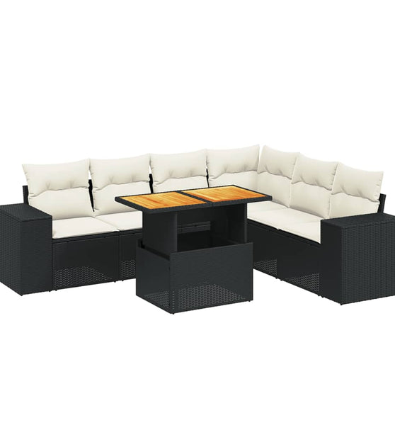 7-tlg. Garten-Sofagarnitur mit Kissen Schwarz Poly Rattan