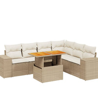 7-tlg. Garten-Sofagarnitur mit Kissen Beige Poly Rattan