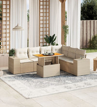 7-tlg. Garten-Sofagarnitur mit Kissen Beige Poly Rattan