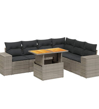 7-tlg. Garten-Sofagarnitur mit Kissen Grau Poly Rattan