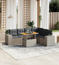 7-tlg. Garten-Sofagarnitur mit Kissen Grau Poly Rattan