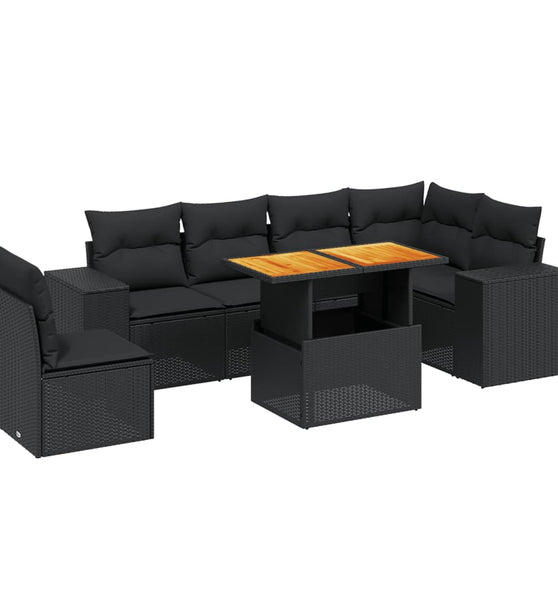 7-tlg. Garten-Sofagarnitur mit Kissen Schwarz Poly Rattan
