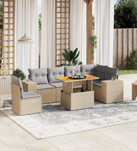 7-tlg. Garten-Sofagarnitur mit Kissen Beige Poly Rattan