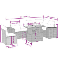 7-tlg. Garten-Sofagarnitur mit Kissen Grau Poly Rattan