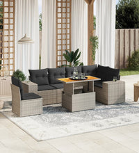 7-tlg. Garten-Sofagarnitur mit Kissen Grau Poly Rattan