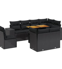 9-tlg. Garten-Sofagarnitur mit Kissen Schwarz Poly Rattan
