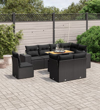 9-tlg. Garten-Sofagarnitur mit Kissen Schwarz Poly Rattan