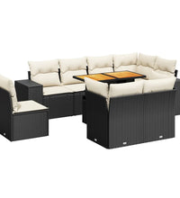 9-tlg. Garten-Sofagarnitur mit Kissen Schwarz Poly Rattan