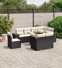 9-tlg. Garten-Sofagarnitur mit Kissen Schwarz Poly Rattan