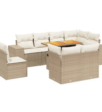 9-tlg. Garten-Sofagarnitur mit Kissen Beige Poly Rattan