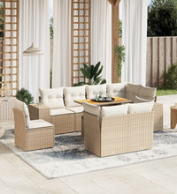 9-tlg. Garten-Sofagarnitur mit Kissen Beige Poly Rattan
