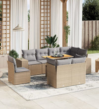 9-tlg. Garten-Sofagarnitur mit Kissen Beige Poly Rattan
