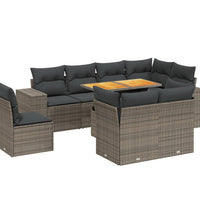 9-tlg. Garten-Sofagarnitur mit Kissen Grau Poly Rattan