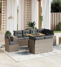 9-tlg. Garten-Sofagarnitur mit Kissen Grau Poly Rattan