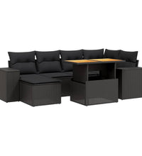 7-tlg. Garten-Sofagarnitur mit Kissen Schwarz Poly Rattan