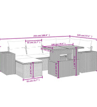 7-tlg. Garten-Sofagarnitur mit Kissen Schwarz Poly Rattan