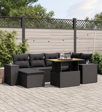 7-tlg. Garten-Sofagarnitur mit Kissen Schwarz Poly Rattan