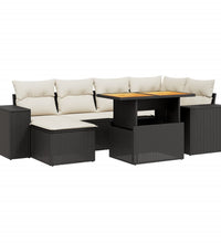 7-tlg. Garten-Sofagarnitur mit Kissen Schwarz Poly Rattan