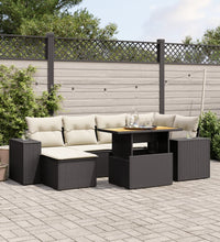 7-tlg. Garten-Sofagarnitur mit Kissen Schwarz Poly Rattan