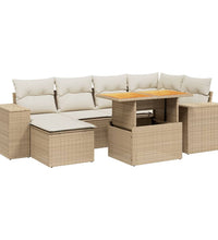 7-tlg. Garten-Sofagarnitur mit Kissen Beige Poly Rattan