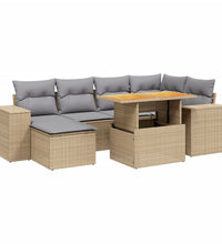 7-tlg. Garten-Sofagarnitur mit Kissen Beige Poly Rattan