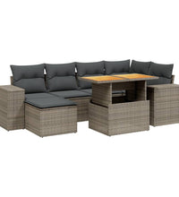 7-tlg. Garten-Sofagarnitur mit Kissen Grau Poly Rattan