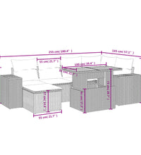 7-tlg. Garten-Sofagarnitur mit Kissen Grau Poly Rattan
